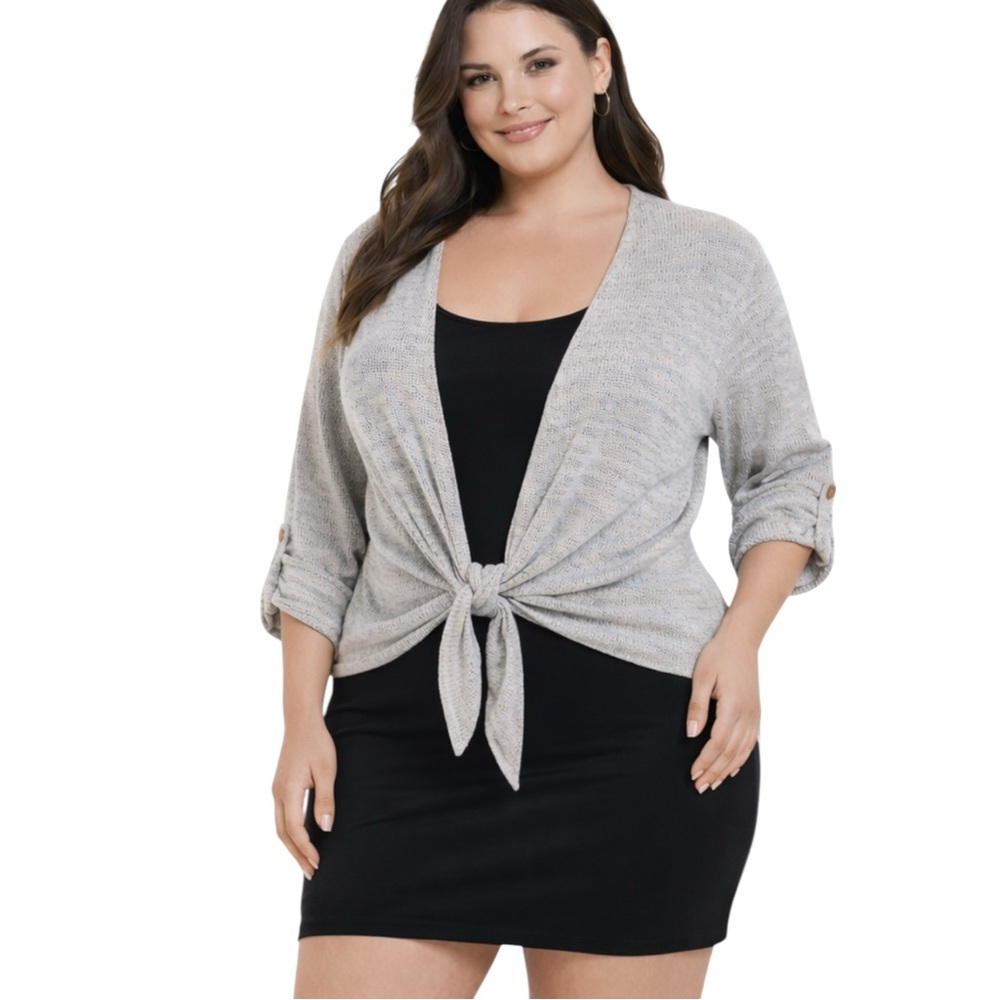 LC by Laura Cruz Cardigan Women’s 3X Versatile Heather Gray Roll Tab Sleeve
